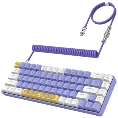 Afbeelding van YINDIAO T8 Clavier de Jeu Mécanique à 60%,Clavier Filaire Disposition Compacte TKL 68 Touches,18 RVB Rétroéclairé,Commutateur Bleu,Anti ghosting,Câble USB C Spiralé Pro, pour PC,MAC,PS4 Violet