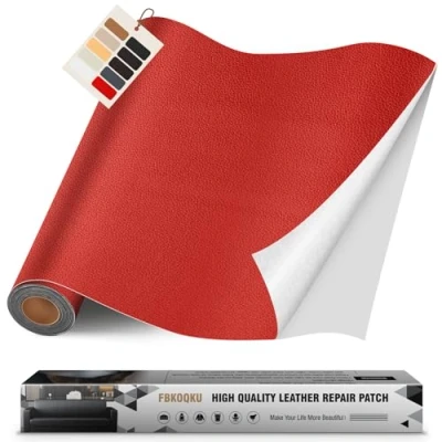 Afbeelding van Kunstlederen reparatieset, zelfklevend, 40 x 200 cm, voor meubels, bank, autostoelen, tassen, leer, rood