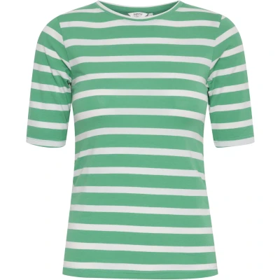 Afbeelding van b.young Bypamila Stripe Tshirt print, Dames, Maat: Medium, Ming green mix