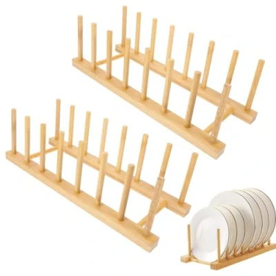 Afbeelding van JJiaoLinin 2 Stuks Houten Afdruiprek Bamboe Bordenrek Hout Servies Planken Boek Borden Kopjes CD Wijnglas
