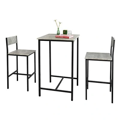 Afbeelding van SoBuy OGT27 HG Bartafelset + 2 barstoelen, statafel, hoge tafel, keuken, tafelset barkrukken met voetensteun