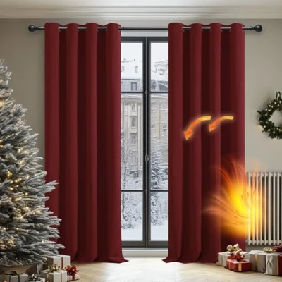 Afbeelding van Deconovo Warmte isolerende verduisteringsgordijnen, modern design met ringen, gordijnen voor woonkamer en slaapkamer, 117 x 213 cm (b h), rood, 2 stuks