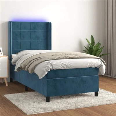 Afbeelding van vidaXL Boxspring met matras en LED fluweel donkerblauw 90x200 cm