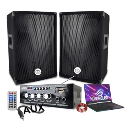 Afbeelding van SONO pakket 600 W, versterker USB Bluetooth + 2 luidsprekers 300 W verschillende kabels PA DJ MIX avond familiehuis winkel