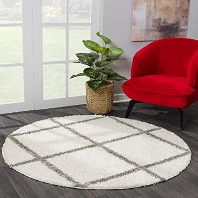 Afbeelding van Sanat Madrid Vloerkleed, shaggy, hoogpolig tapijt, voor woonkamer, slaapkamer, keuken, crème, 80 cm