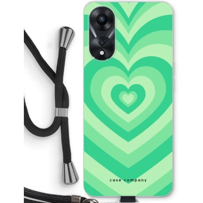 Afbeelding van Case Company® hoesje met Koord geschikt voor Oppo A78 5G Hart Groen Telefoonhoesje Zwart Bescherming aan alle Kanten en Over de Schermrand