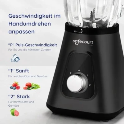 Afbeelding van Safecourt Kitchen Blender Krachtige 1200 Watt met To Go Beker 3 Standen Zwart