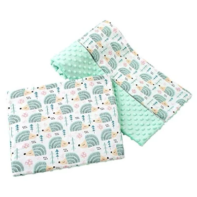 Afbeelding van Medi Partners Kruipdeken 75 x 100 cm, met kussen 35 30 100% katoen, minky, groot, dubbelzijdig, multifunctioneel voor bed, kinderwagen, geschikt baby&#039;s, egel mint