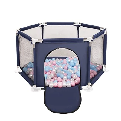 Afbeelding van Selonis zeshoekige kinderbox met 100 ballen, blauw:babyblauw/poederkleurig roze/parelmoer