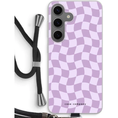 Afbeelding van Case Company® hoesje met Koord geschikt voor Samsung Galaxy S24 Grid Paars Telefoonhoesje Zwart Bescherming aan alle Kanten en Over de Schermrand