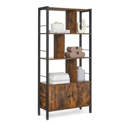Afbeelding van Vasagle boekenkast, boekenplank met 4 open legplanken, staande ruime woonkamerkast, keuken, kantoor, stalen frame, industrieel ontwerp, vintage bruin zwart lbc022b01
