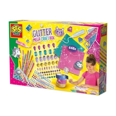 Afbeelding van SES Creative 14139 Glitter Mega Knutseldoos Creatieve Knutselset voor Kinderen vanaf 5 Jaar Inclusief diamantstickers, glitterlijm en meer Perfect decoreren plezier