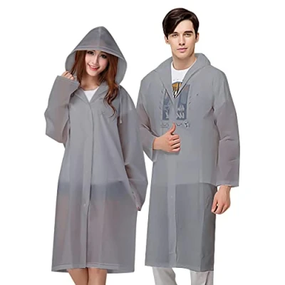 Afbeelding van Vicloon Set van 2 wegwerp regenponcho&#039;s, waterdichte poncho&#039;s, transparant, met capuchon, regenjas voor dames en heren, festival, outdooractiviteiten, grijs.