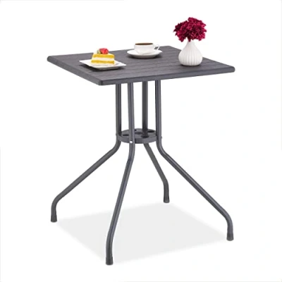 Afbeelding van Relaxdays tuintafel vierkant houtlook 75 x 61 cm balkon kunststof metaal grijs