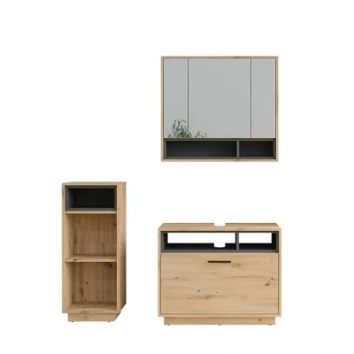 Afbeelding van Vicco BeatriceBadkamermeubelset 3 stuks met midi eenheid Artisanaal eiken/antraciet