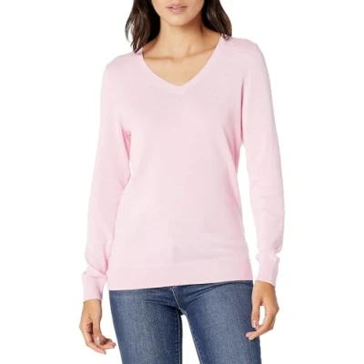 Image de Amazon Essentials Chandail léger à manches longues et col en V pour femme (disponible grande taille), rose pâle, taille XL
