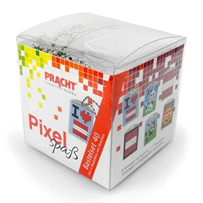 Afbeelding van Pixel P90078 63501 leuke knutselset 40, voor het vormgeven van 6 sleutelhangers (medaillons) kinderen, eenvoudig insteeksysteem, zonder strijken en lijmen, steentjes biokunststof