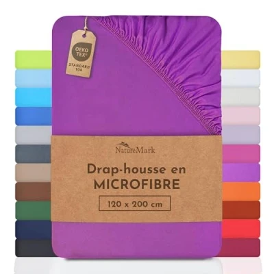 Afbeelding van NatureMark Hoeslaken van microvezel, speciale prijs. Merkproduct in verschillende maten en kleuren, 100% polyester, paars, 120 x 200 cm