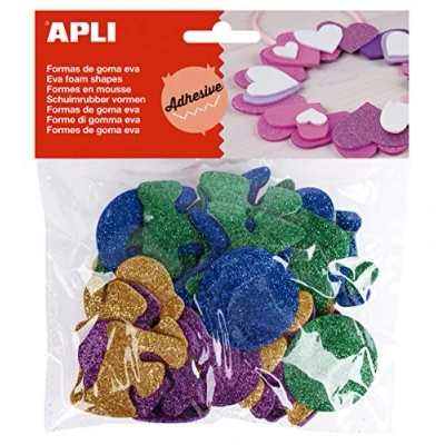 Afbeelding van APLI 13487 zakjes met 52 letters van EVA schuim metallic glitter, zelfklevend.