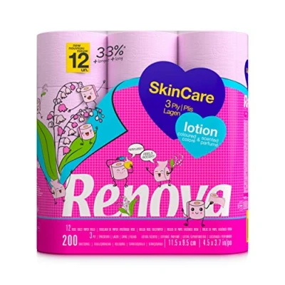 Afbeelding van Renova Toiletpapier voor de huid, 12 lotionrollen, 3 laags roze papier, XXL rollen, FSC® gecertificeerd
