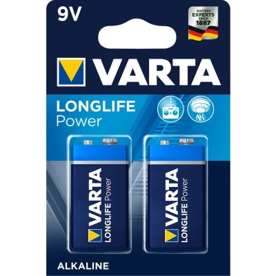 Afbeelding van Varta Battery Alkaline, E Block, 6LR61, 9V Longlife Power, Retail blisterverpakking (2 stuks)