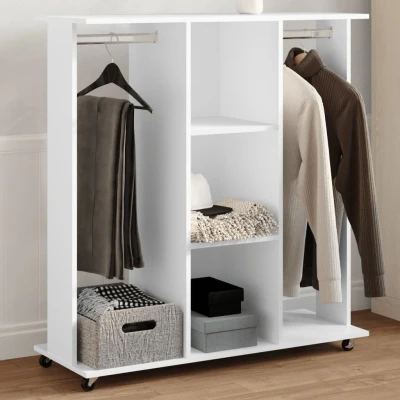 Afbeelding van Kledingkast met wielen 102x38x110 cm bewerkt hout wit