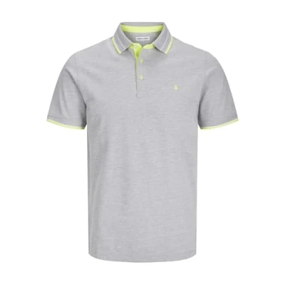 Image de Jack &amp; Jones JJEPAULOS Polo SS Noos, Gris clair chiné/détail : fluo, S