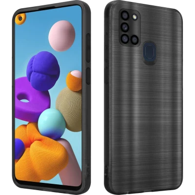 Afbeelding van Cadorabo Hoesje geschikt voor Samsung Galaxy A21s in Brushed Zwart Beschermhoes Case Cover van flexibel TPU silicone design