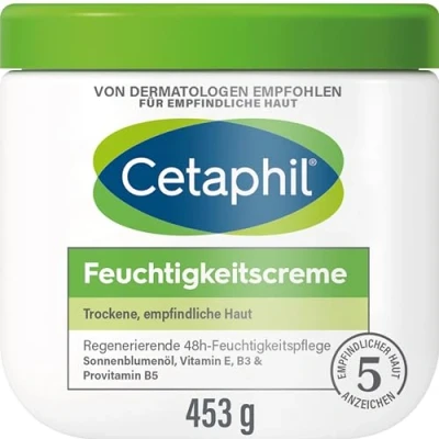 Afbeelding van Cetaphil 453 g vochtinbrengende crème voor droge en gevoelige huid, hydrateert 48 uur intensief versterkt de weerstand, met vitamine B3, provitamine B5, zonnebloemolie, amandelolie, glycerine