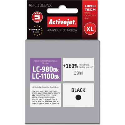 Afbeelding van Activejet AB 1100BNX inkt (vervanging voor Brother LC1100/LC980Bk; Supreme; 29 ml; zwart)