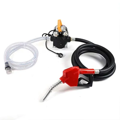 Afbeelding van Dieselpomp, 230 V, zelfaanzuigend, 550 W, brandstofpomp 50 l/min, oliepomp met automatisch pistool, mobiel servicestation (rubberen afvoerslang)