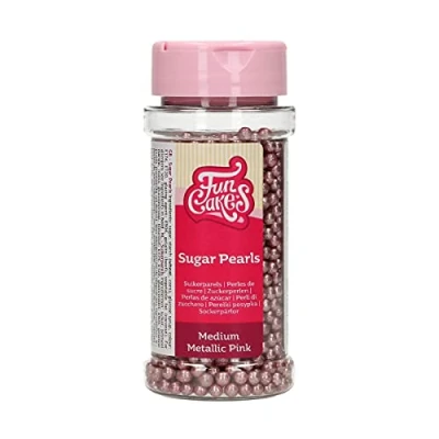 Image de FunCakes perles en sucre Moyennes Rose Métallique: sprinkles gâteau, bon goût, parfait pour la décoration de gâteaux, comestibles. 80 g.