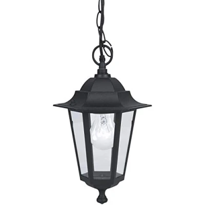 Image de EGLO lampe suspendue extérieure LATERNA 4, à flamme, pendante en fonte d&#039;aluminium et verre, couleur : Noir, douille E27, IP44