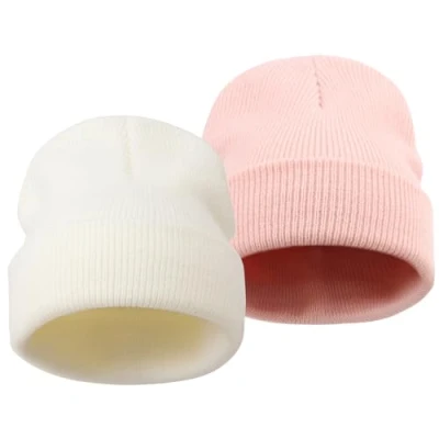 Afbeelding van DRESHOW Wintermuts voor kinderen, uniseks, zacht, gebreid, baby&#039;s, jongens, meisjes, warme muts 3 maanden 7 jaar, 2 stuks hoeden: wit/roze