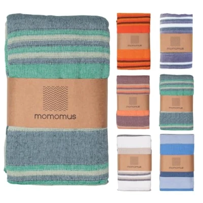 Afbeelding van MOMOMUS Dunne XXL picknickdeken voor het strand, met franjes, strandmat, baddeken, stranddeken, zandvrij, picknick of camping, licht, groen, 210 x