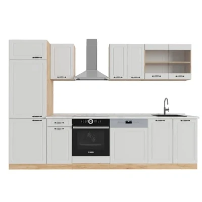 Afbeelding van Vicco Complete keukeneenheid R Line, Wit landhuis/gouden eik, 300 cm , WB Marmer