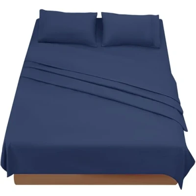 Afbeelding van Poligino Beddengoed, 180 x 190 200 cm, 4 delig, microvezel, hoeslaken, bedlaken voor tweepersoonsbed, 260 280 2 kussenslopen 50 80 blauw