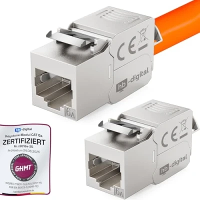Afbeelding van hb digital 2 x CAT 6A Keystone Jack Module gecertificeerd GHMT 500 MHz 10 Gbit Optimaal voor Cat6a Cat6 STP Vrouwelijke Connector Ingebouwde Netwerkkabel Patchpaneel Installatiekabel
