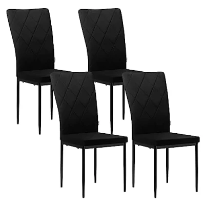 Afbeelding van WOLTU Set van 4 eetkamerstoelen, keukenstoel, fluwelen stoel, met hoge rugleuning, dikke gevoerde zitting, metalen poten, modern, zwart, BH379sz
