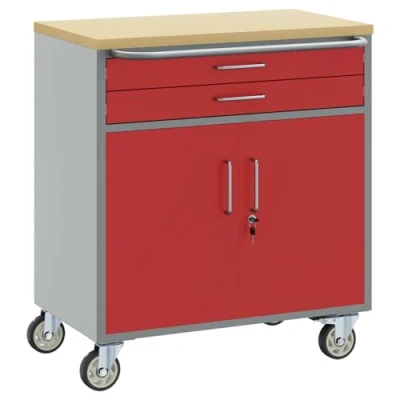 Afbeelding van vidaXL Rood, Grijs Staal, 25mm Massief Hout Middel Kogellager