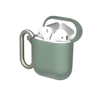 Afbeelding van RHINOSHIELD Hoes met karabijnhaak compatibel Apple [AirPods serie 2/1] Bescherming van militaire kwaliteit tegen stoten, krasbestendig, draadloos opladen [saliegroen, standaard set]