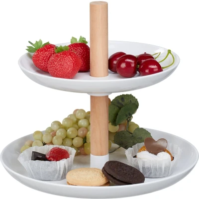 Afbeelding van Relaxdays etagère 2 laags wit hout serveerschaal bonbonschaal high tea