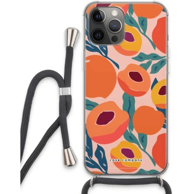 Afbeelding van Case Company® hoesje met Koord geschikt voor iPhone 13 Pro Max Perzik Telefoonhoesje Zwart Extra Bescherming aan alle Kanten en Over de Schermrand