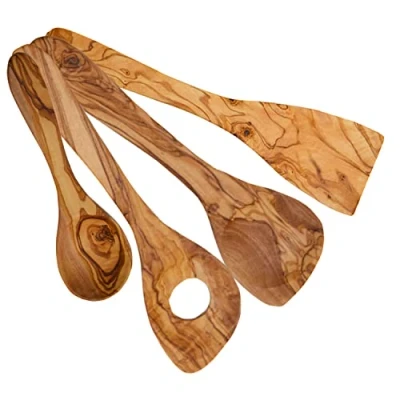 Afbeelding van Olijfhouten lepels, 3 delige set, houten keukenhulp, olijfhout, 30 cm, met eetlepel 20 lepel, kooklepel hout