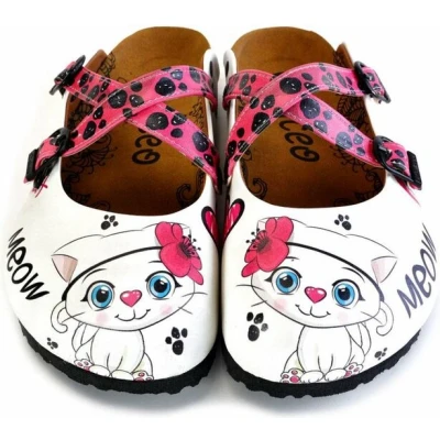 Afbeelding van GOBY Cat With Flower Clogs Slippers Hoge kwaliteit Handmade Maat 36