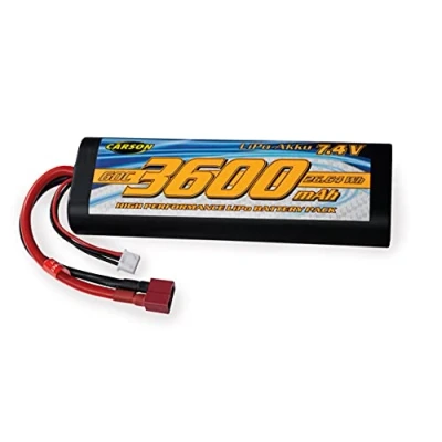 Afbeelding van Carson 500608231 7,4 V/3600 mAh 60 C LiPO Race T Plug HC R accu oplaadbaar, aansluitkabel met stekker, reservebatterij voor op afstand bestuurd voertuig, modelbouw