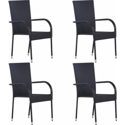Afbeelding van Tuinstoelen stapelbaar 4 st poly rattan zwart
