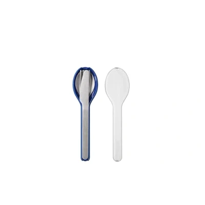 Image de Mepal Set de Couverts 3 Pièces Ellipse à Emporter Composé d&#039;un Couteau, d&#039;une Fourchette et Cuillère Avec Étui Voyage Acier Inoxydable Vivid Blue