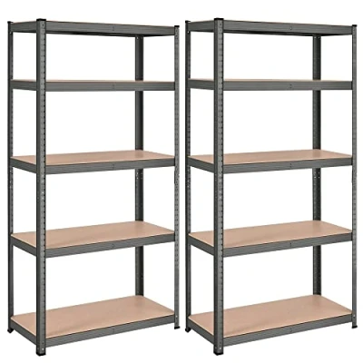 Afbeelding van SONGMICS GLR040G02 Set van 2 zware opbergplanken, 40 x 90 180 cm, met stalen frame, draagvermogen 875 kg, 5 verstelbare planken, grijs