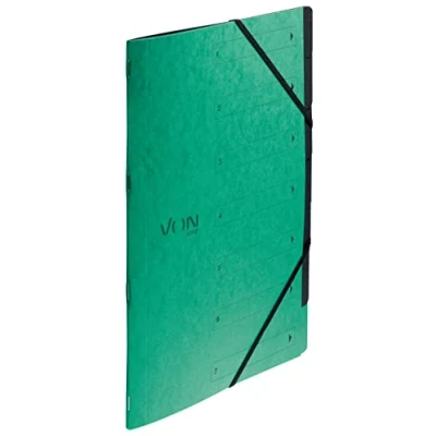 Afbeelding van VON Leitz Set van 5 A4 organizermappen met 6 vakken, karton, projectmap, indexen en elastische bandsluiting, voor school, studie thuis, groen, 30140055